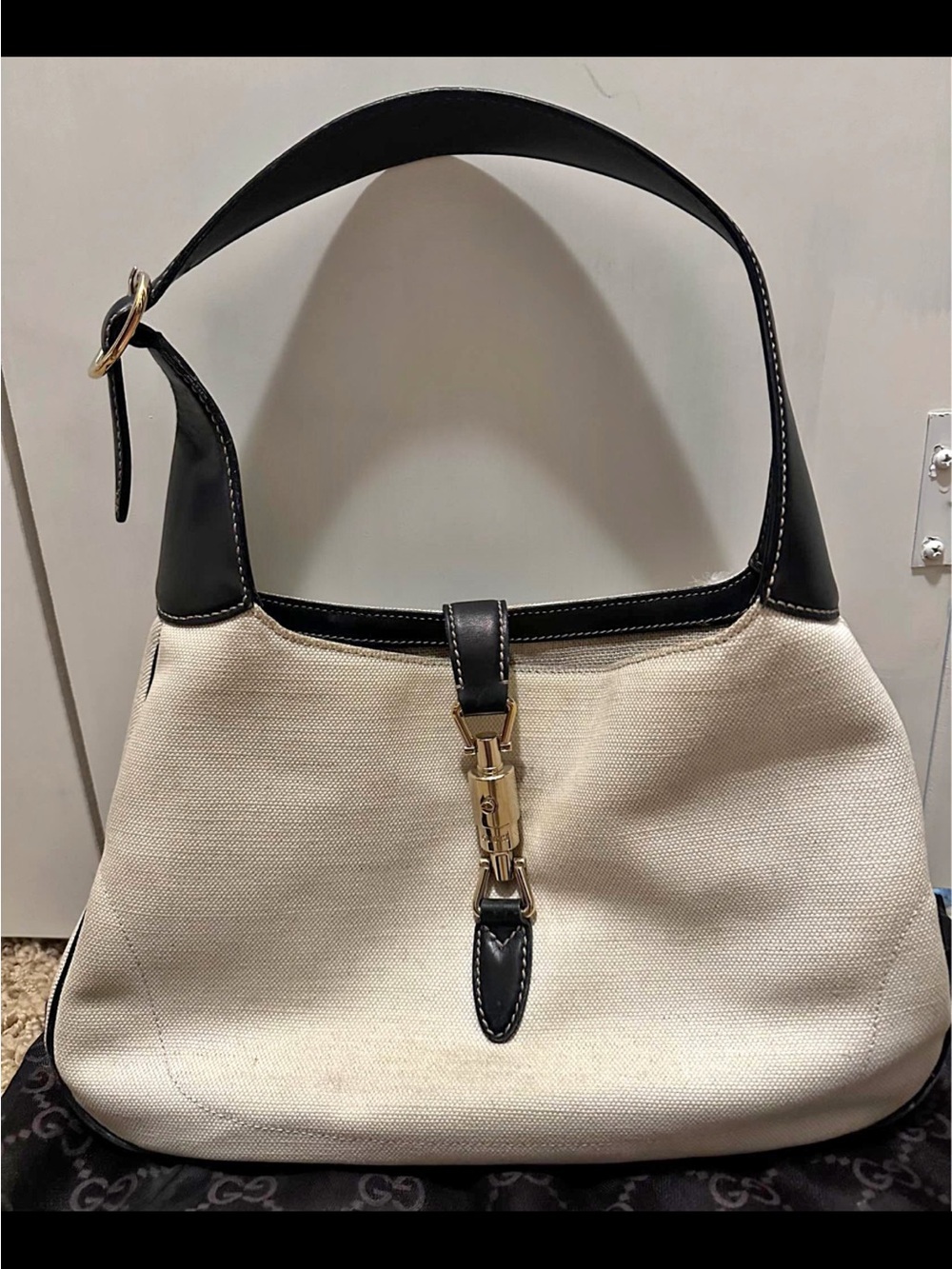 Authentic Gucci Jackie Canvas and Leather Shoulder Bag vintage rare